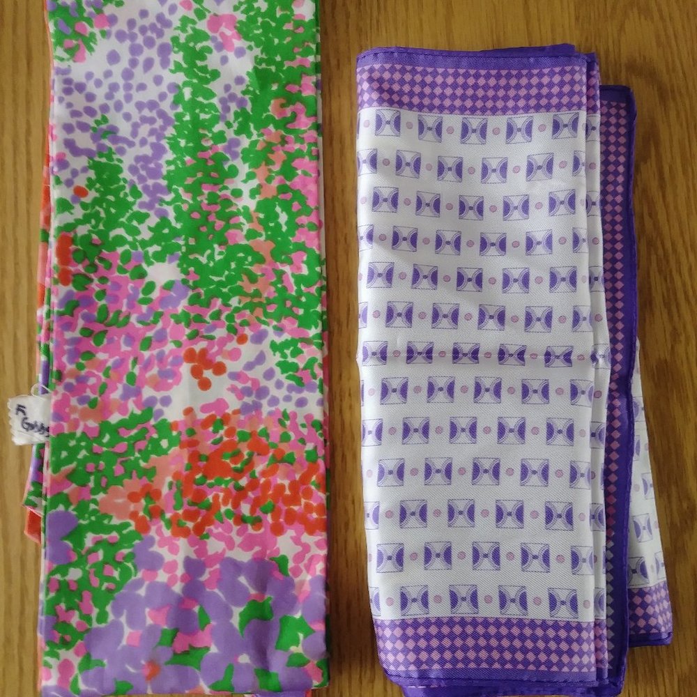 Lot of 2 Scarves - Purple Boxed and Bright Floral